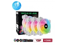Bộ Kit 3 Fan Case 12cm VSP V308C [TRẮNG] LED ARGB (1 Hub + 1 Remote + 3 Fan) - Hàng chính hãng VSP phân phối