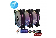 Bộ Kit 3 Fan Case 12cm VSP V206B LED RGB (1 Hub + 1 Remote + 3 Fan) - Hàng chính hãng VSP phân phối
